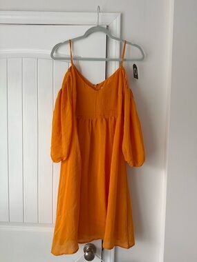 Bright Orange Cold-Shoulder Babydoll Dress